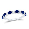 10kt White Gold Womens Oval Blue Sapphire Diamond Alternating Band Ring 1-1/2 Cttw
