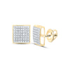 10kt Yellow Gold Round Diamond Square Cluster Earrings 1/3 Cttw