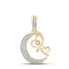 10kt Yellow Gold Womens Round Diamond Crescent Moon Heart Pendant 1/10 Cttw