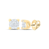 14kt Yellow Gold Womens Round Diamond Miracle Solitaire Earrings 1/20 Cttw