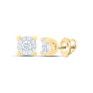 14kt Yellow Gold Womens Round Diamond Miracle Solitaire Earrings 1/20 Cttw