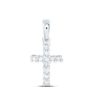 14kt White Gold Womens Round Diamond Cross Pendant 1/10 Cttw