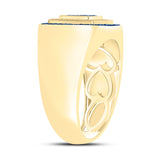 10kt Yellow Gold Mens Round Blue Color Treated Diamond Square Ring 3/4 Cttw