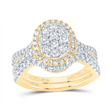 10kt Yellow Gold Round Diamond Oval Cluster Bridal Wedding Ring Band Set 1 Cttw