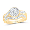 10kt Yellow Gold Round Diamond Cluster Bridal Wedding Ring Band Set 1/3 Cttw