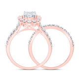 10kt Rose Gold Round Diamond Bridal Wedding Ring Band Set 1-5/8 Cttw