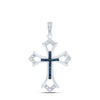 Sterling Silver Womens Round Blue Color Enhanced Diamond Cross Pendant 1/10 Cttw