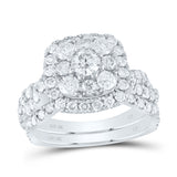 10kt White Gold Round Diamond Square Halo Bridal Wedding Ring Band Set 2 Cttw
