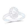 14kt White Gold Oval Diamond Halo Bridal Wedding Engagement Ring 3/4 Cttw