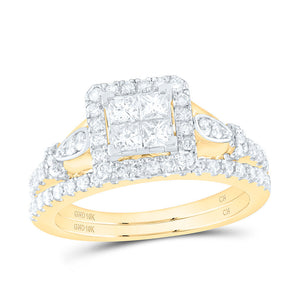 10kt Yellow Gold Princess Diamond Square Bridal Wedding Ring Band Set 7/8 Cttw