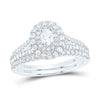 14kt White Gold Oval Diamond Halo Bridal Wedding Ring Band Set 1 Cttw