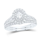 14kt White Gold Oval Diamond Halo Bridal Wedding Ring Band Set 1 Cttw