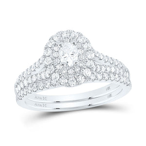 14kt White Gold Oval Diamond Halo Bridal Wedding Ring Band Set 1 Cttw