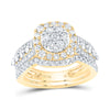 10kt Yellow Gold Round Diamond Cluster Bridal Wedding Ring Band Set 1-1/2 Cttw