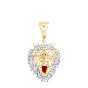 10kt Yellow Gold Mens Round Diamond King Lion Crown Charm Pendant 1 Cttw