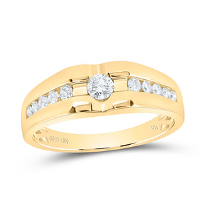 10kt Yellow Gold Mens Round Diamond Solitaire Band Ring 1/2 Cttw