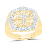 10kt Yellow Gold Mens Round Diamond Cross Ring 1/4 Cttw