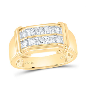 14kt Yellow Gold Mens Round Diamond Double Row Band Ring 7/8 Cttw
