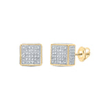 Yellow-tone Sterling Silver Round Diamond Square Earrings 1/6 Cttw