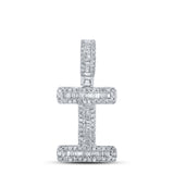 10kt White Gold Mens Baguette Diamond I Initial Letter Pendant 3/8 Cttw