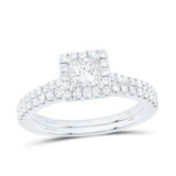 14kt White Gold Princess Diamond Bridal Wedding Ring Band Set 1 Cttw