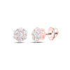10kt Rose Gold Round Diamond Flower Cluster Earrings 1/3 Cttw