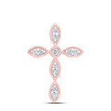 10kt Rose Gold Womens Round Diamond Cross Pendant 1/8 Cttw