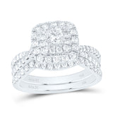 14kt White Gold Princess Diamond Halo Bridal Wedding Ring Band Set 1-1/2 Cttw