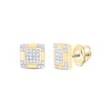 10kt Yellow Gold Round Diamond Square Cluster Stud Earrings 1/6 Cttw
