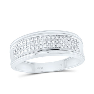 10kt White Gold Mens Round Diamond Triple Row Wedding Anniversary Band Ring 1/10 Cttw