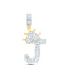 10kt Yellow Gold Mens Baguette Diamond Crown J Letter Charm Pendant 1/2 Cttw