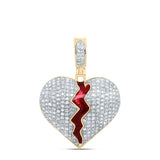 10kt Yellow Gold Mens Round Diamond Broken Split Heart Charm Pendant 3/4 Cttw