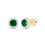 10kt Yellow Gold Womens Round Synthetic Emerald Solitaire Stud Earrings 1 Cttw