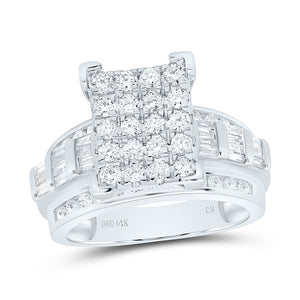 10kt White Gold Round Diamond Cluster Bridal Wedding Engagement Ring 1-1/2 Cttw