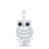 10kt White Gold Womens Round Black Color Enhanced Diamond Owl Bird Animal Pendant 1/6 Cttw