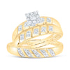10kt Yellow Gold His Hers Round Diamond Cluster Matching Wedding Set 1/8 Cttw