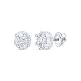 10kt White Gold Womens Round Diamond Flower Cluster Earrings 1/4 Cttw