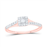 10kt Rose Gold Womens Round Diamond Halo Promise Ring 1/4 Cttw