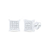 Sterling Silver Womens Round Diamond Square Kite Cluster Earrings 1/10 Cttw