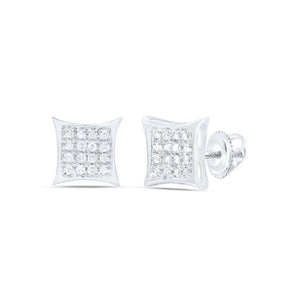 Sterling Silver Womens Round Diamond Square Kite Cluster Earrings 1/10 Cttw