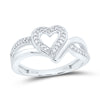 Sterling Silver Womens Round Diamond Heart Frame Cluster Ring 1/8 Cttw