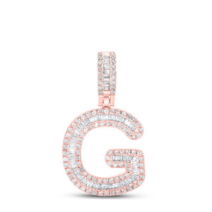 10kt Rose Gold Mens Baguette Diamond G Initial Letter Pendant 1/2 Cttw