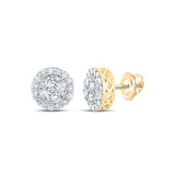 10kt Yellow Gold Round Diamond Cluster Earrings 7/8 Cttw