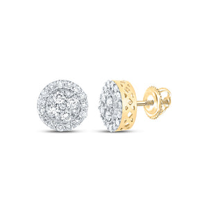 14kt Yellow Gold Round Diamond Cluster Earrings 7/8 Cttw