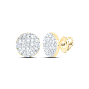 10kt Yellow Gold Round Diamond Circle Cluster Earrings 1/6 Cttw