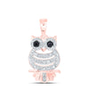 10kt Rose Gold Womens Round Black Color Enhanced Diamond Owl Animal Pendant 1/6 Cttw