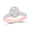 10kt Rose Gold Round Diamond Halo Bridal Wedding Ring Band Set 1 Cttw