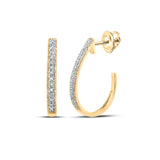 10kt Yellow Gold Womens Round Diamond Half J Hoop Earrings .03 Cttw