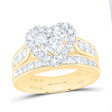 14kt Yellow Gold Princess Diamond Heart Bridal Wedding Ring Band Set 1 Cttw