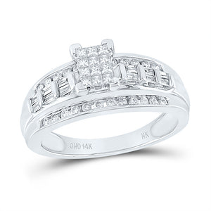 10kt White Gold Princess Diamond Cluster Bridal Wedding Engagement Ring 1/2 Cttw